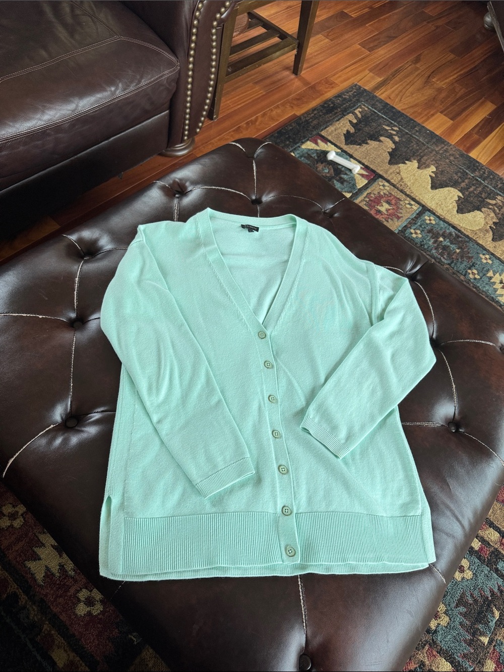 Talbots Girlfriend Mint Green Long V-Neck Button Cardigan
